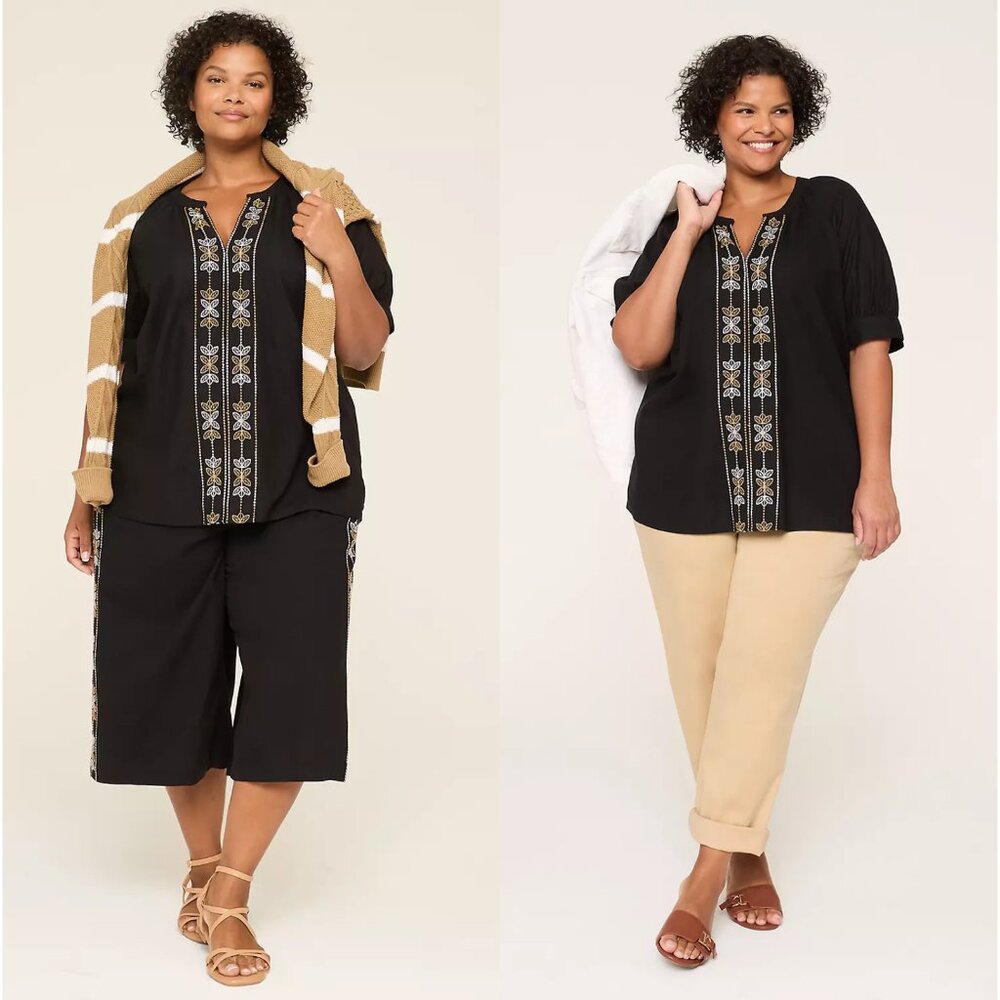 LANE BRYANT Embroidered Notch-Neck Popover Blouse and Culotte Set Size 22/18
